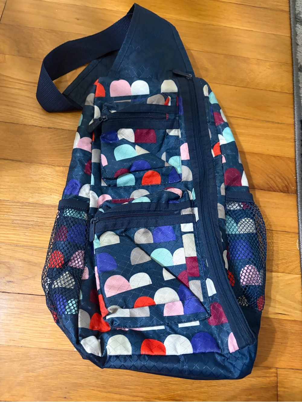 Navy Multi-Color Print Crossbody Sling Bag